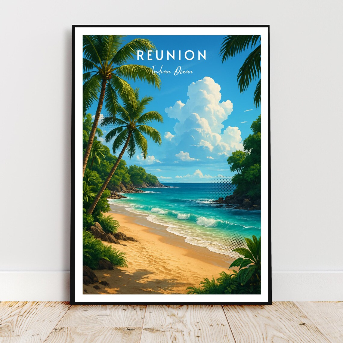 Reunion Island Tropical Beach Palms Indian Ocean Travel Poster