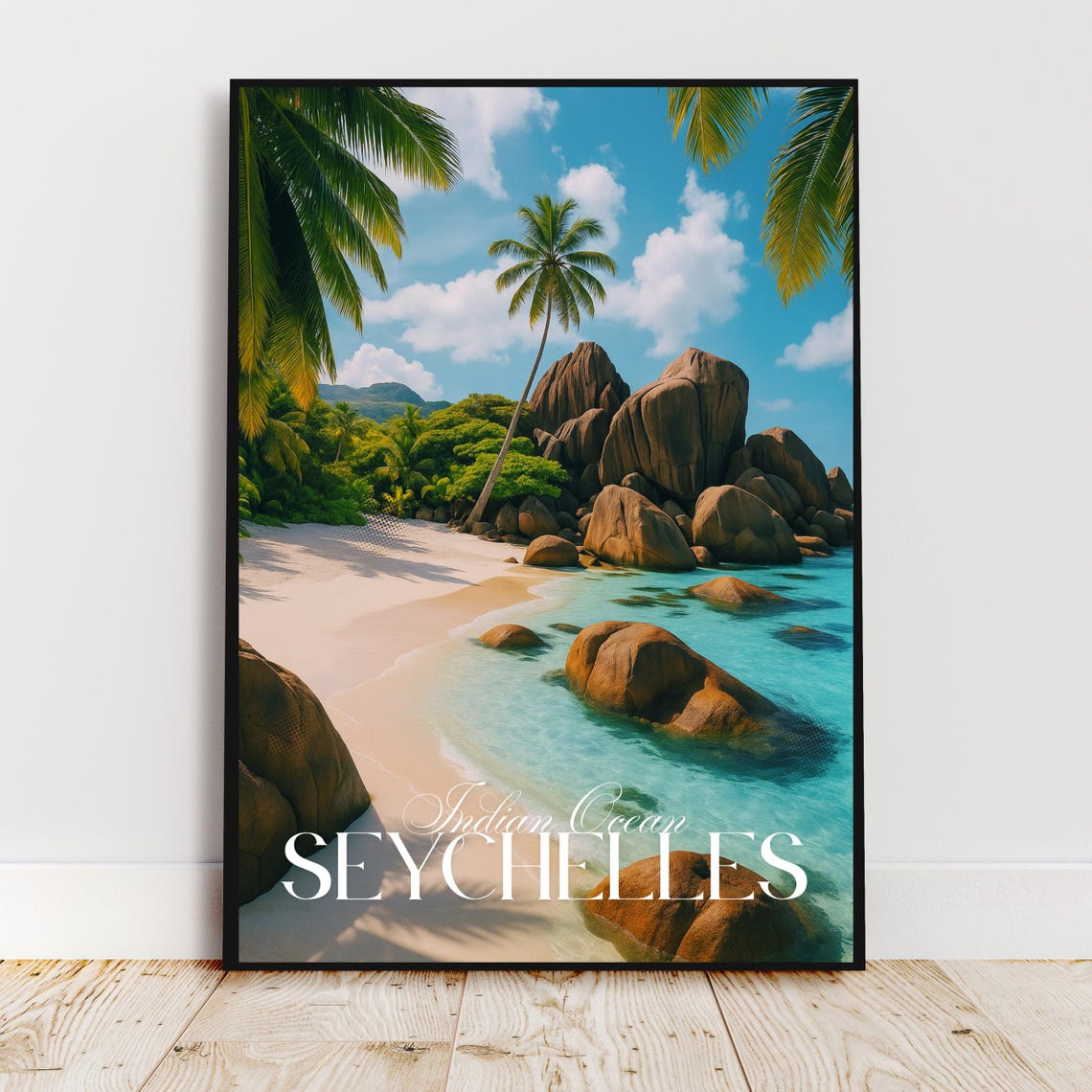 Seychelles Tropical Beach Granite Boulders Indian Ocean Travel Poster