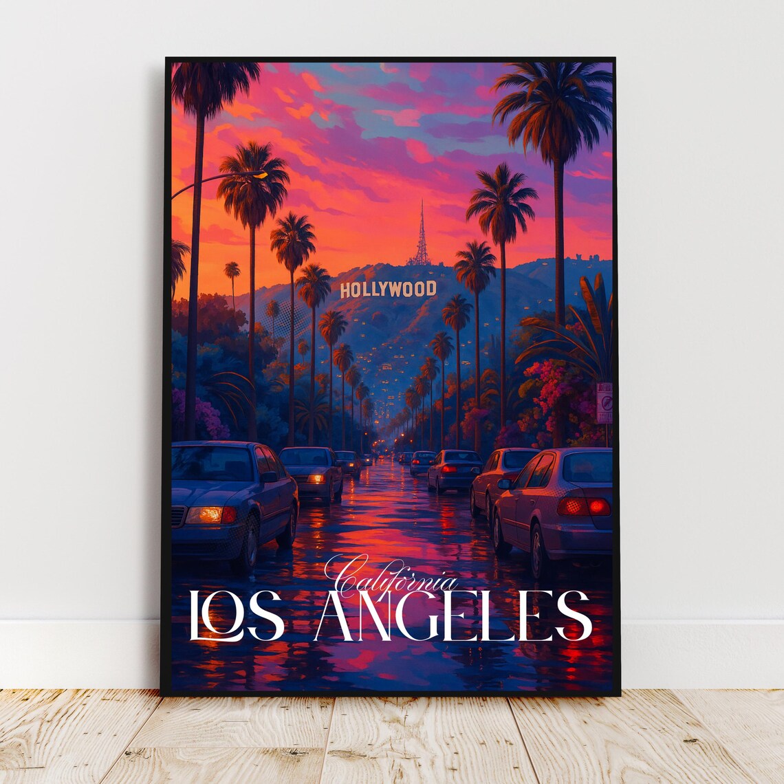 Los Angeles California Hollywood Sign Sunset Travel Poster Art