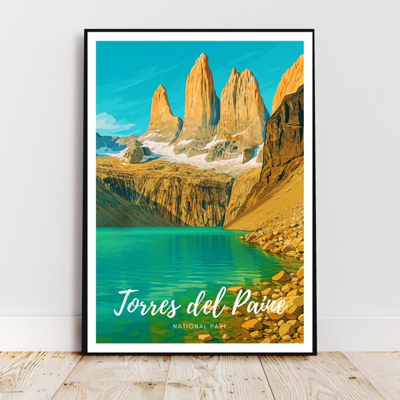Torres del Paine National Park Travel Poster Patagonia Granite Towers Lake Art