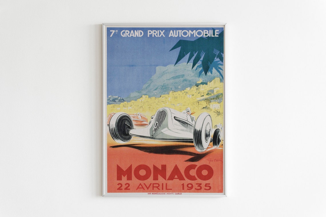 Vintage F1 Racing Art Monaco 1931 Grand Prix Poster Race Car Print Race Fan Gift Cars Print Vintage Cars Poster Vintage Art Print