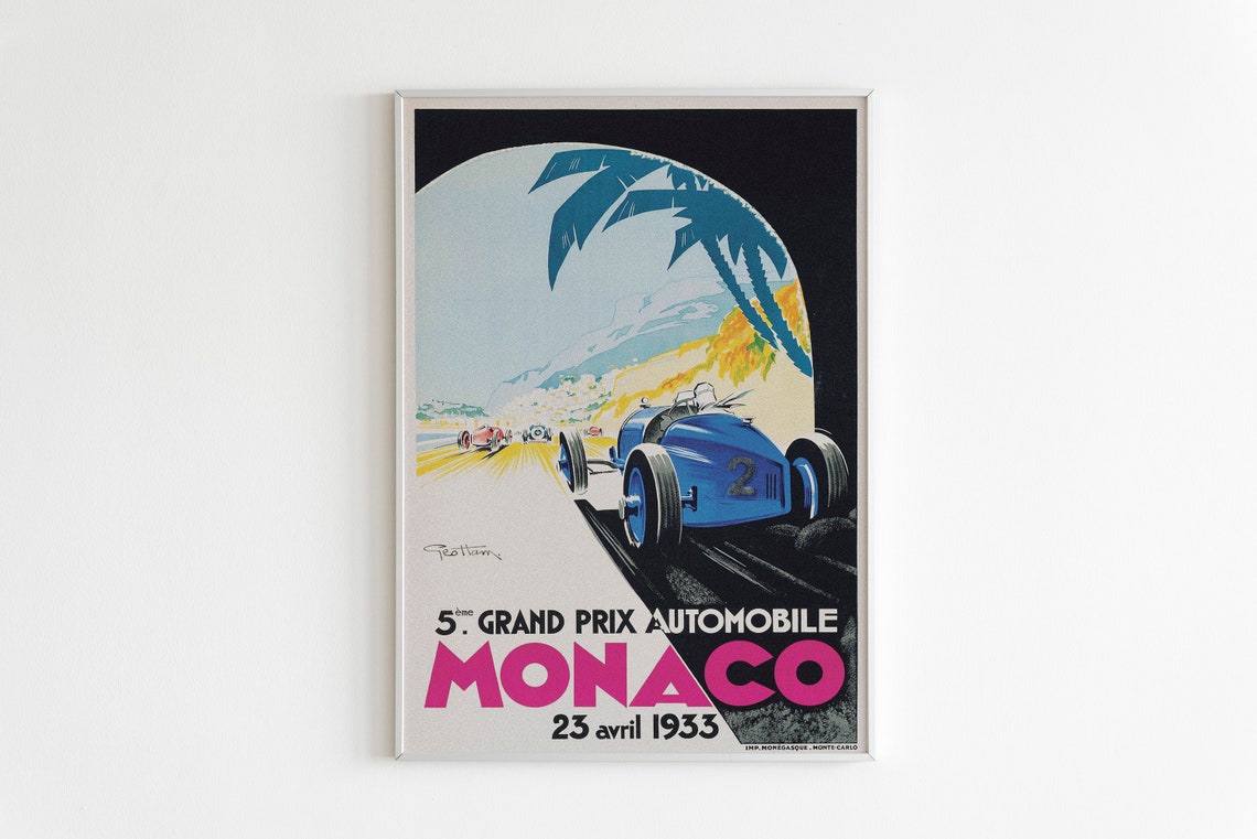 Vintage F1 Racing Art Monaco 1931 Grand Prix Poster Race Car Print Race Fan Gift Cars Print Vintage Cars Poster Vintage Art Print