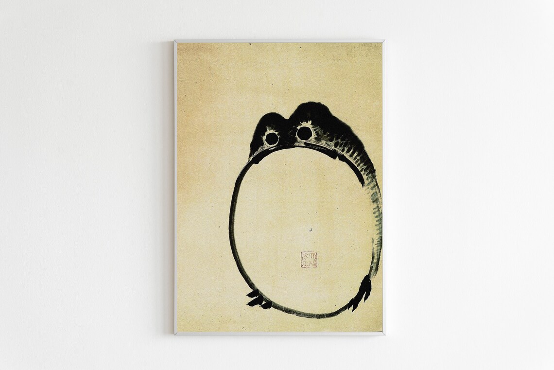 Japanese Frog Ink Art Minimalist Face Vintage Animal Art Poster
