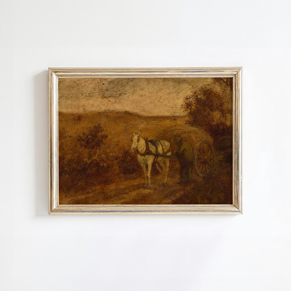 Vintage Farmer And Horse Art Print, Rustic Landscape