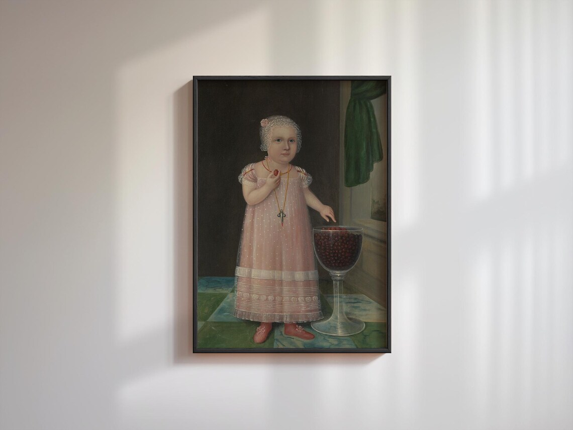 Naive Portrait Of Child With Strawberries, Art Print - Image 3