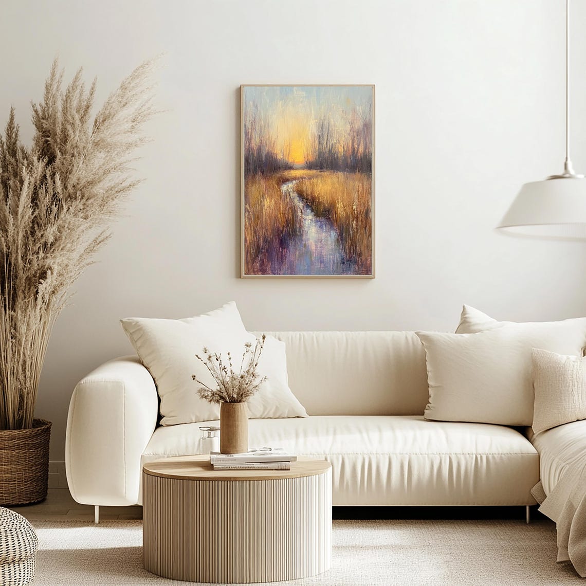 Golden Marsh at Sunset With a Winding Stream Oil Painting Poster - Image 2