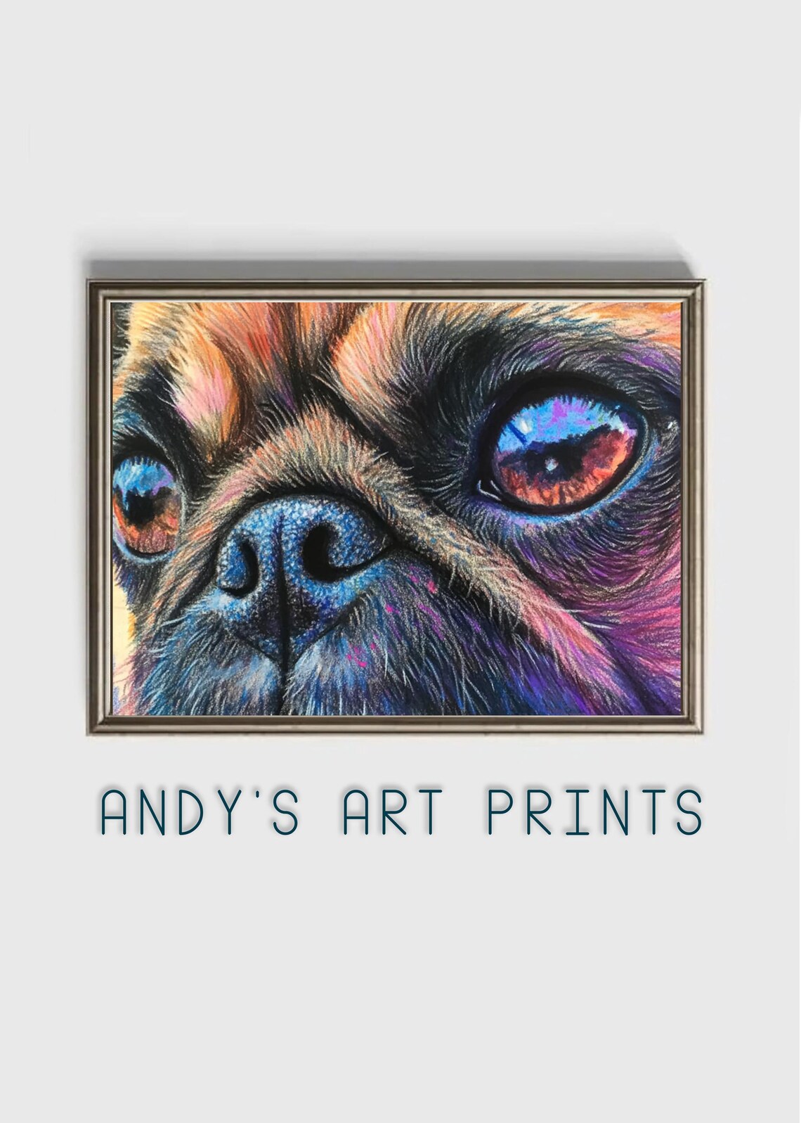 Playful Pug Face Close-Up In Bold Neon Purple Blue Orange Art Poster