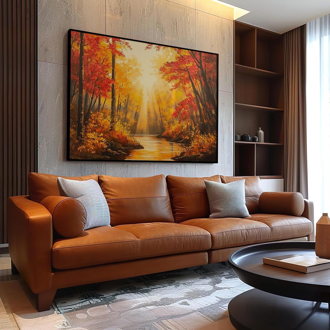 Autumn River Flowing Through a Sunlit Forest Fall Scenery Poster - Image 3