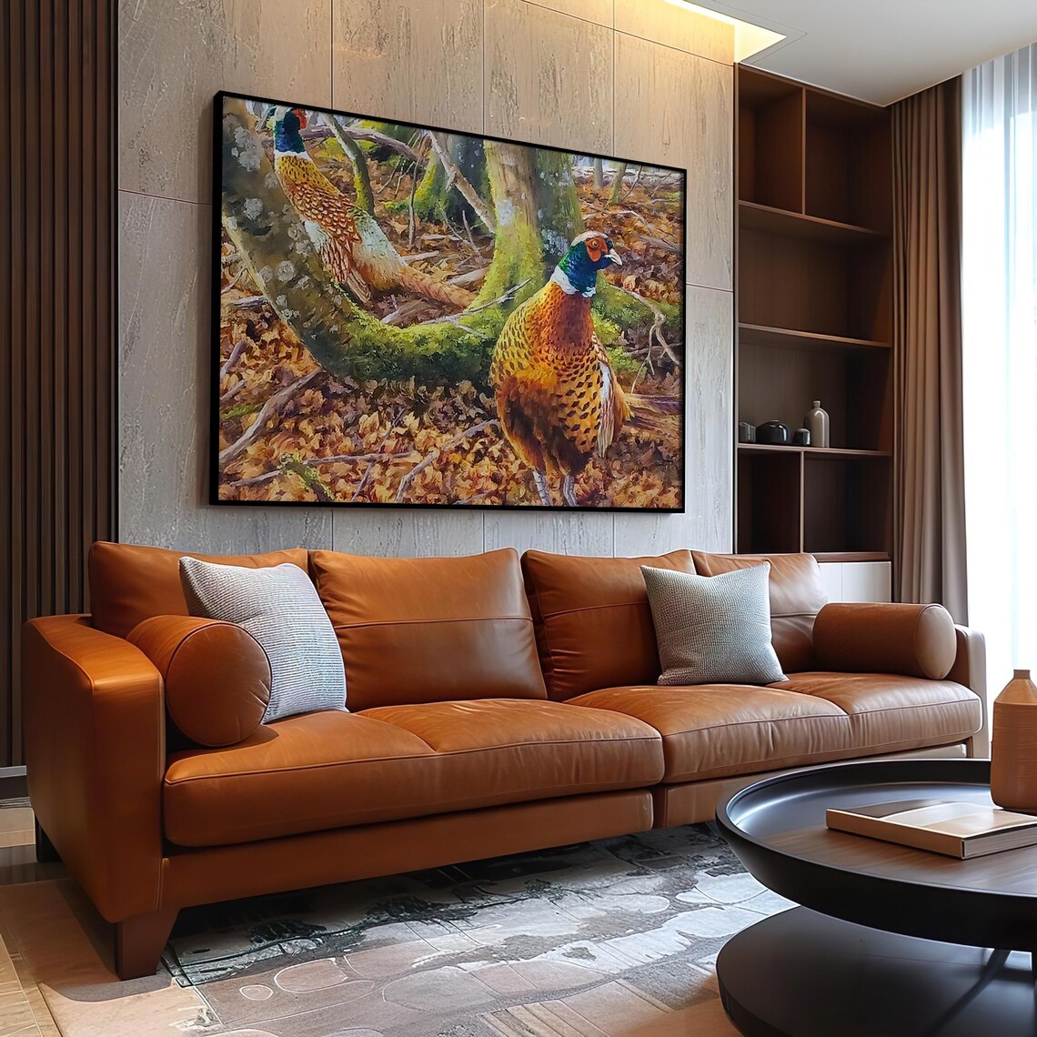 Two Pheasants In Autumn Woodland Forest Floor Painting Poster - Image 3