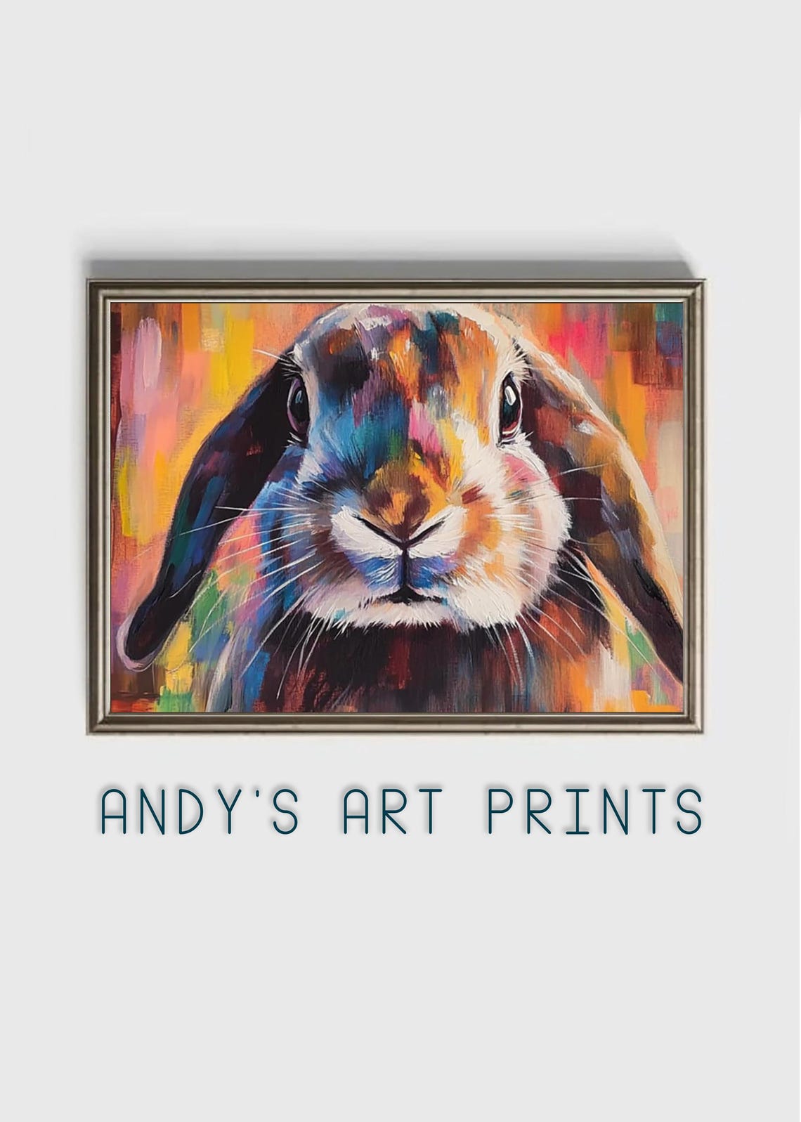 Vibrant Rainbow Colored Lop-Eared Bunny Close-Up Face Poster - Image 3