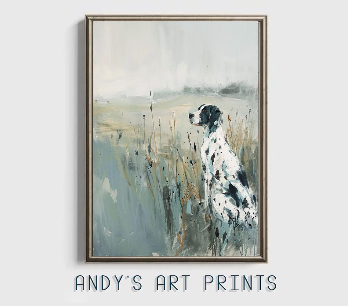 Spotted Pointer Dog Sitting In Misty Marsh Field Painting Poster - Image 3