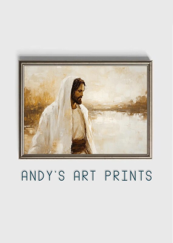 Jesus In White Veil Profile Sepia Golden Landscape Christian Poster