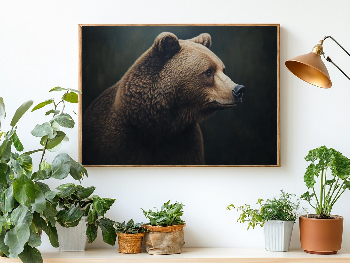 Brown Bear Portrait On Dark Background Wildlife Oil Painting Poster - Image 2