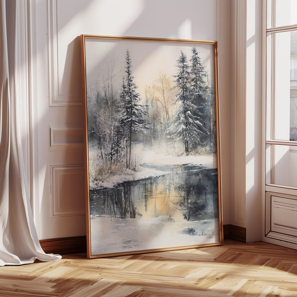 Winter River Landscape Wall Art Painting Nature Poster Oil Painting Landscape Drawing Home Decor