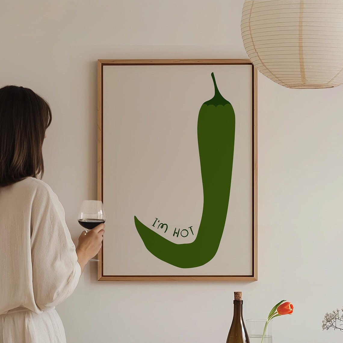 I'm Hot Green Chili Pepper Funny Retro Minimalist Kitchen Decor Poster