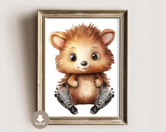 Cute Watercolor Hedgehog Baby Footprint Nursery Keepsake Poster