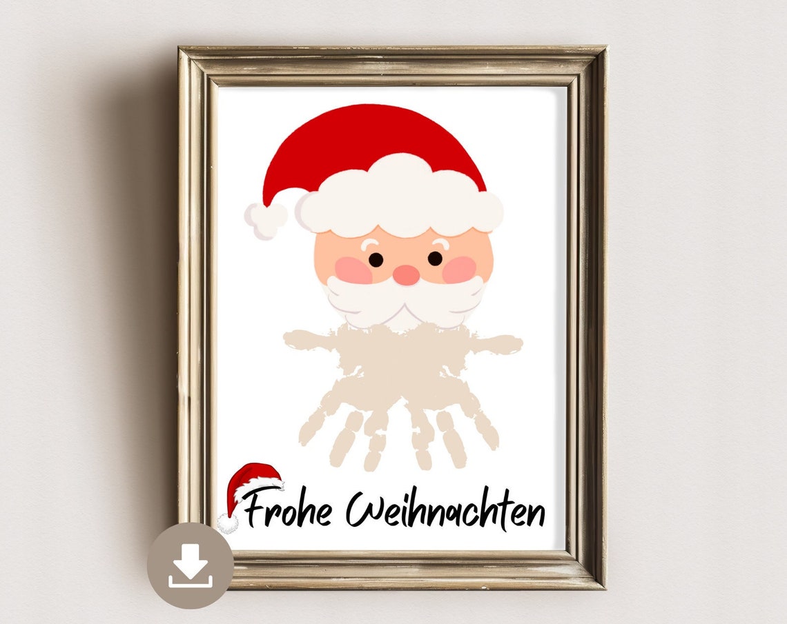 Frohe Weihnachten Santa Claus Handprint Beard Christmas Poster