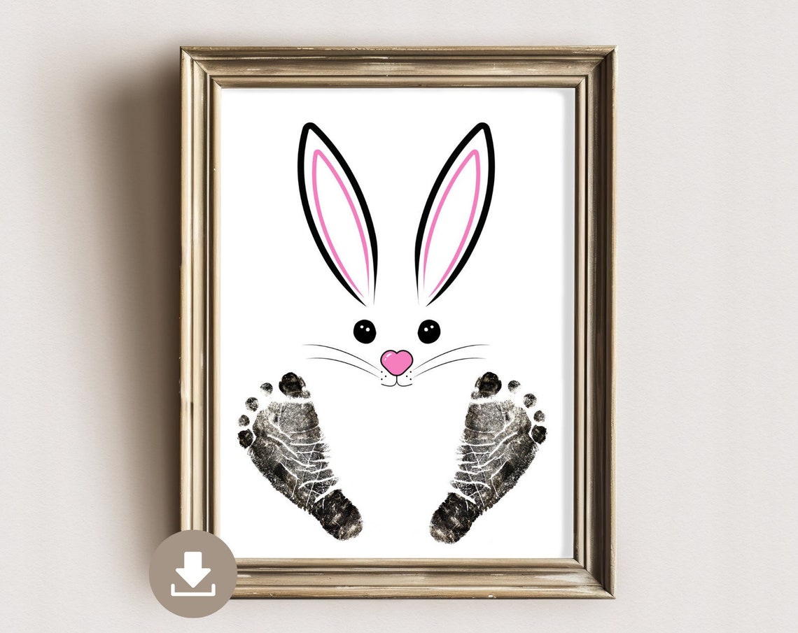 Cute Bunny Ears Footprint Baby Nursery Keepsake Spring Art Poster