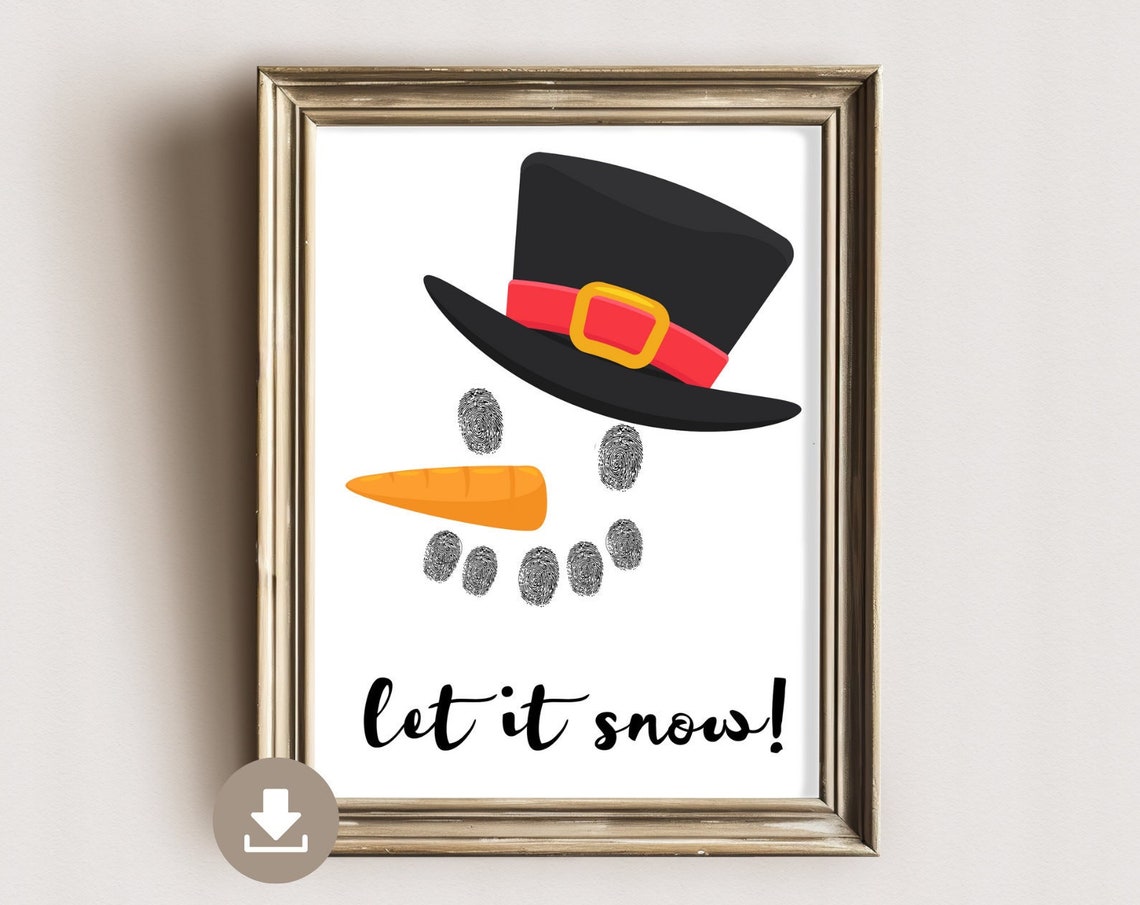 Let It Snow Fingerprint Snowman Winter Holiday Keepsake Poster