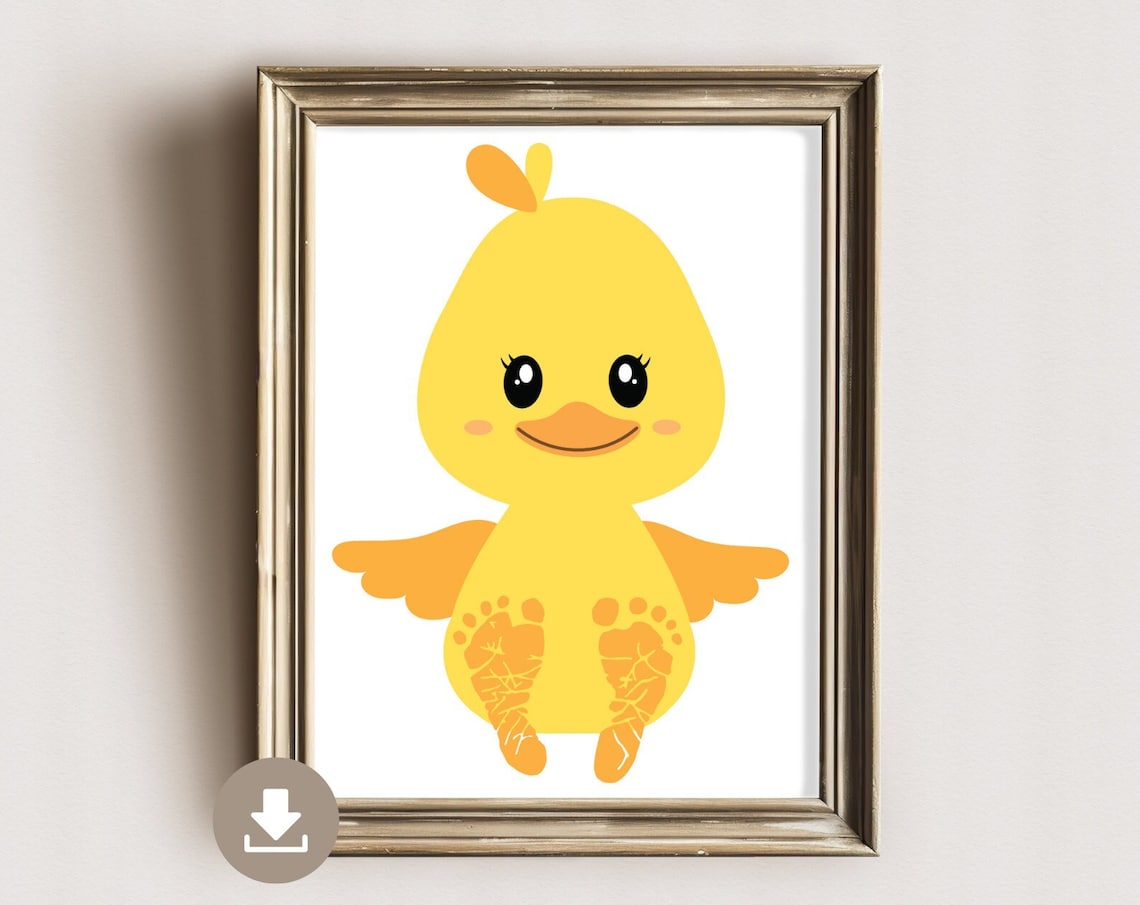 Cute Yellow Chick Baby Footprint Belly Nursery Keepsake Poster