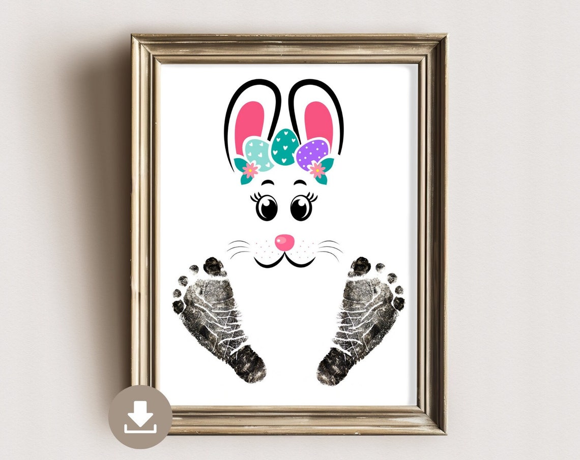 Easter Bunny Footprint Baby Keepsake Nursery Spring Art Poster