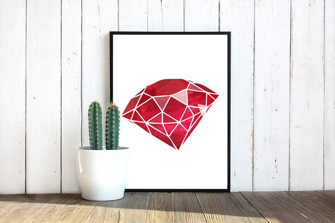 Bold Red Geometric Gemstone Diamond Illustration Minimal Poster