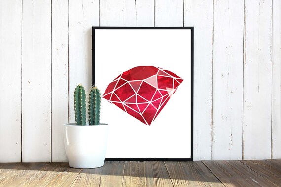 Bold Red Geometric Gemstone Diamond Illustration Minimal Poster
