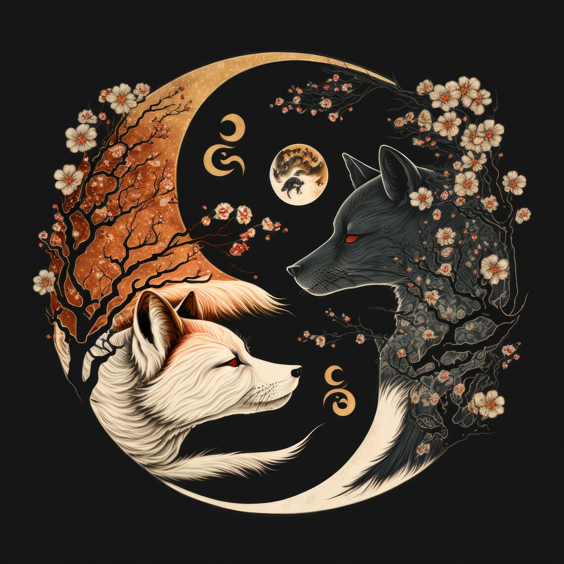 Fox And Wolf Yin And Yang Fantasy Art