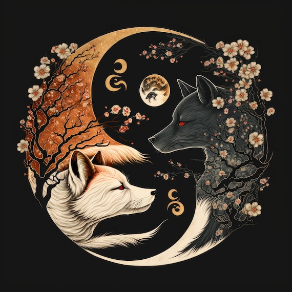 Fox And Wolf Yin And Yang Fantasy Art