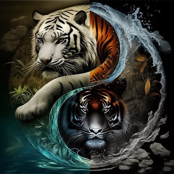 River Tigers Yin And Yang Fantasy Art