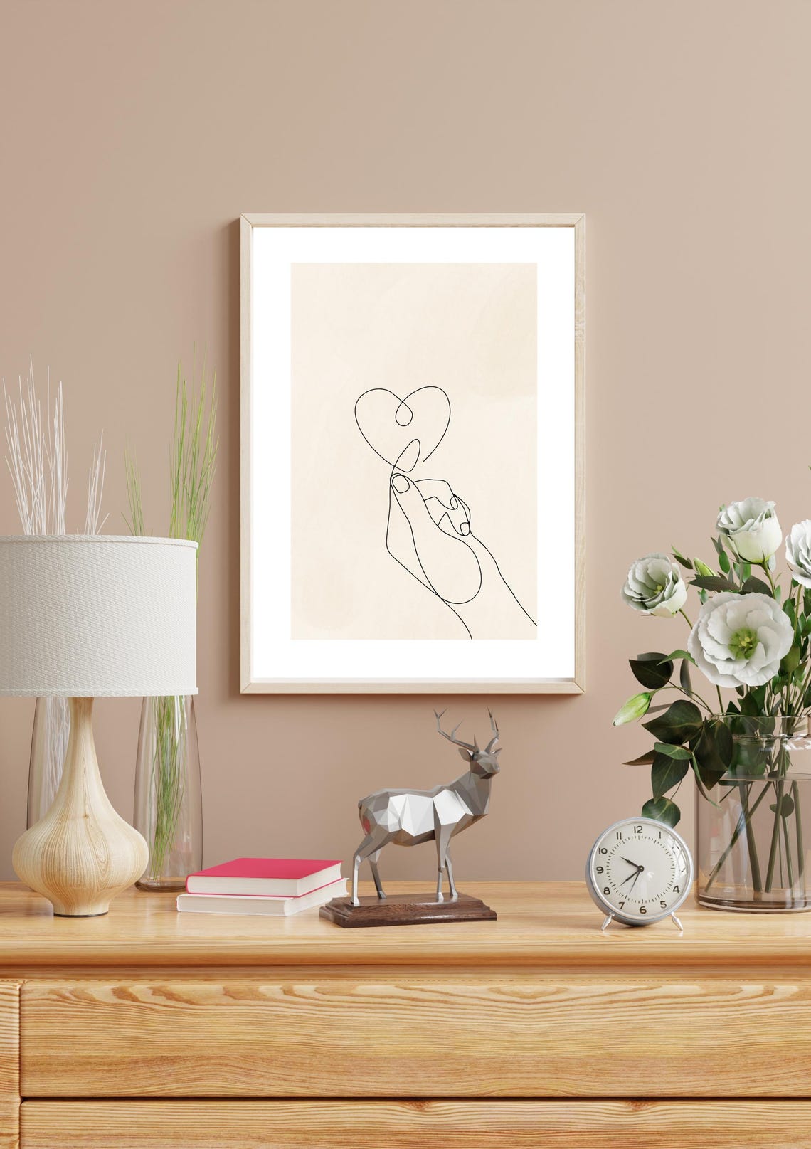 Minimalist Hand Heart Line Art Print Modern Love Wall Art Abstract Boho Neutral Home Decor - Image 3