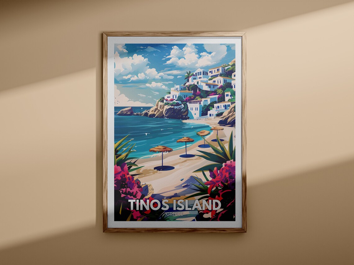 Tinos Island Greece White Village Beach Vintage Travel Poster - Image 3