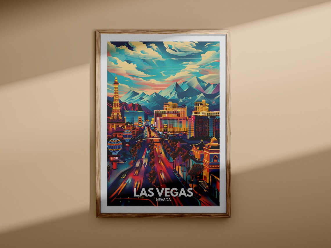 Las Vegas Nevada Strip Lights Night Skyline Cityscape Travel Poster - Image 3