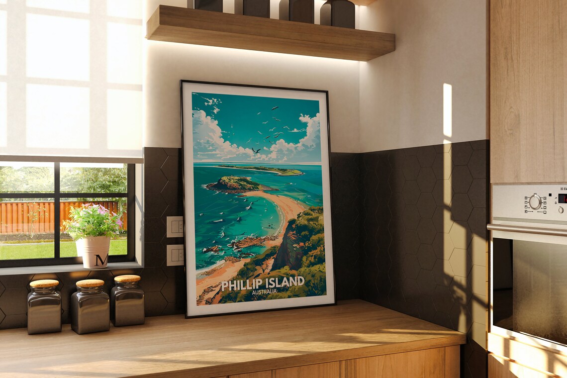 Phillip Island Australia Seabirds Over Turquoise Beach Travel Poster - Image 2