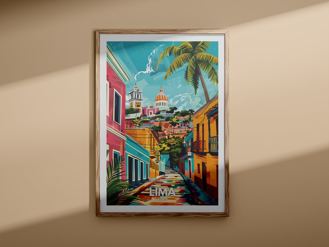 Lima Peru Colonial Street Church Dome Palm Vintage Travel Poster - Image 3