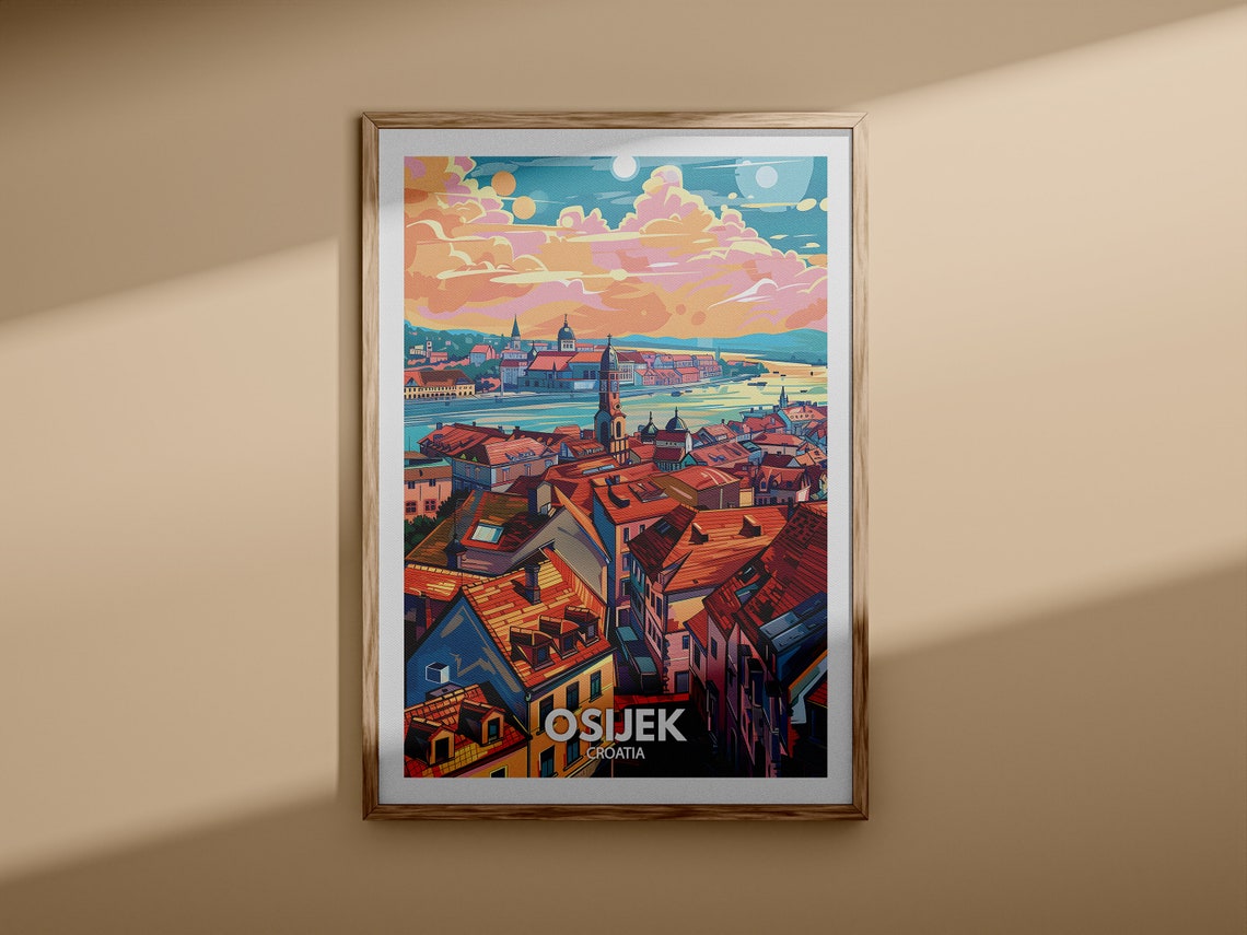 Osijek Croatia Red Rooftops River and Historic Clock Tower Poster - Image 3