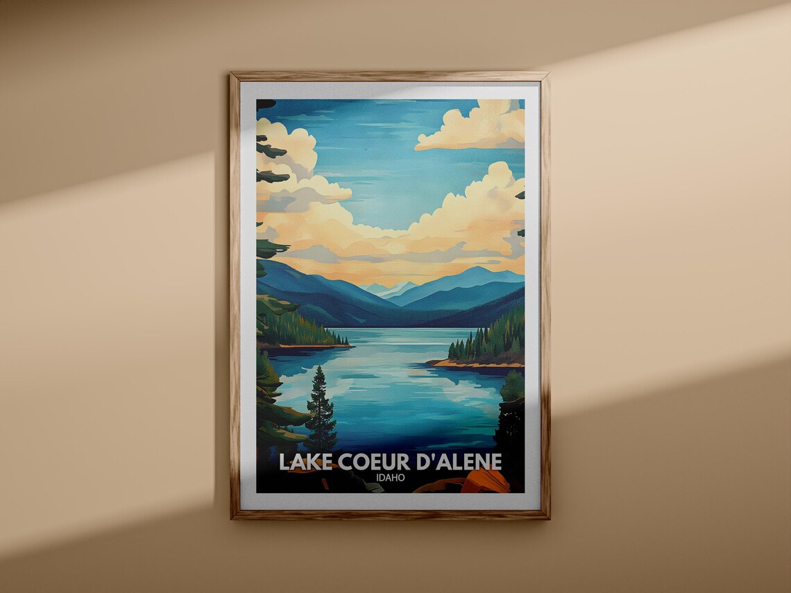 Lake Coeur D'Alene Idaho Mountain Lake Pines Evergreen Travel Poster - Image 3