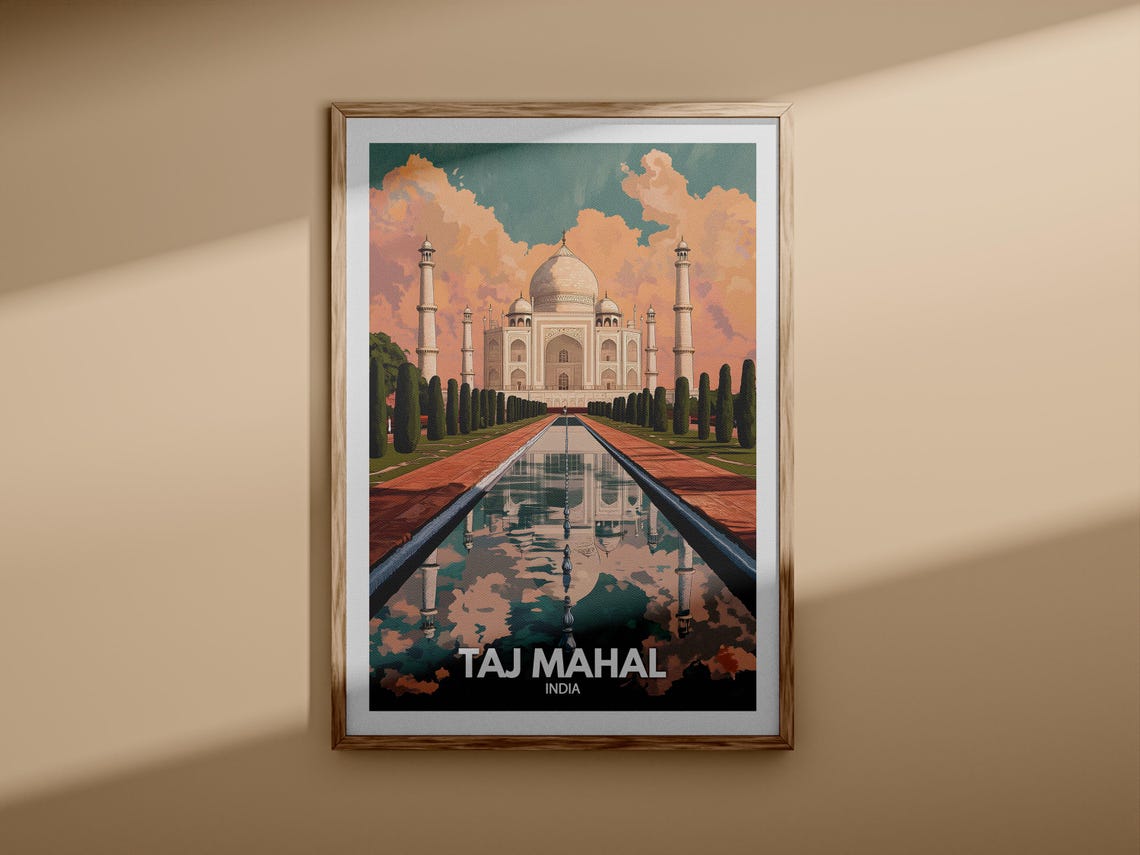Taj Mahal India Reflection Pool Marble Dome Vintage Travel Poster - Image 3
