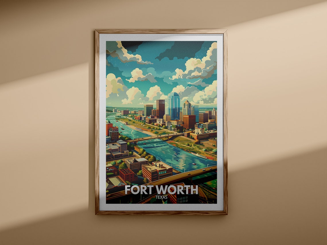 Fort Worth Print Fort Worth Travel Poster Texas Wall Art Print United States Travel Home Decor Usa City Poster - Image 3