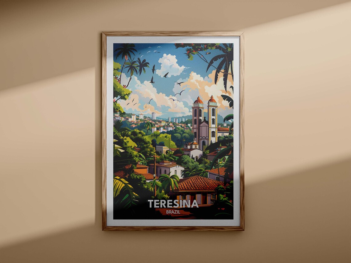 Teresina Brazil Colonial Church Hill Palm Vista Scene Poster - Image 3