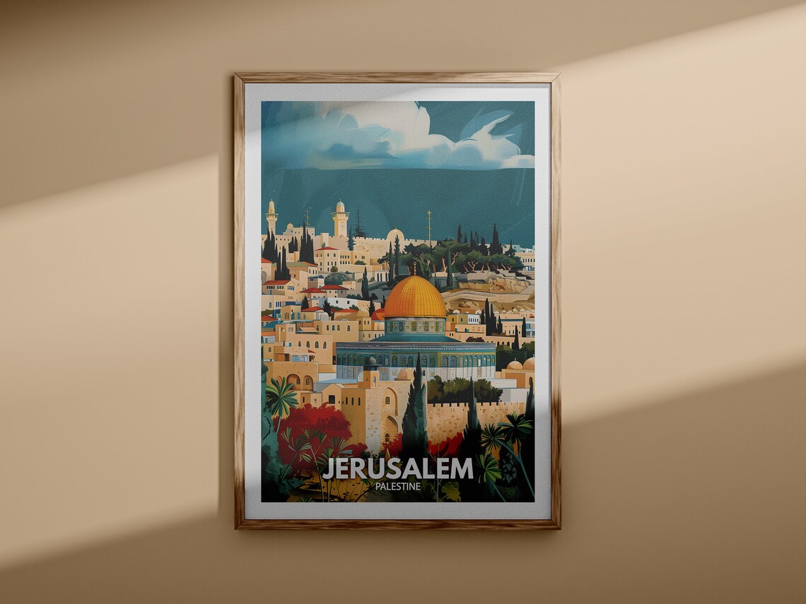Jerusalem Palestine Vintage Travel Poster Dome Of The Rock Old City - Image 3
