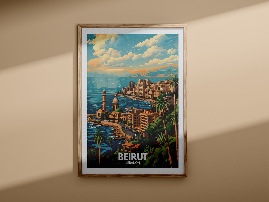 Beirut Lebanon Mediterranean Corniche Coastline Vintage Travel Poster - Image 3