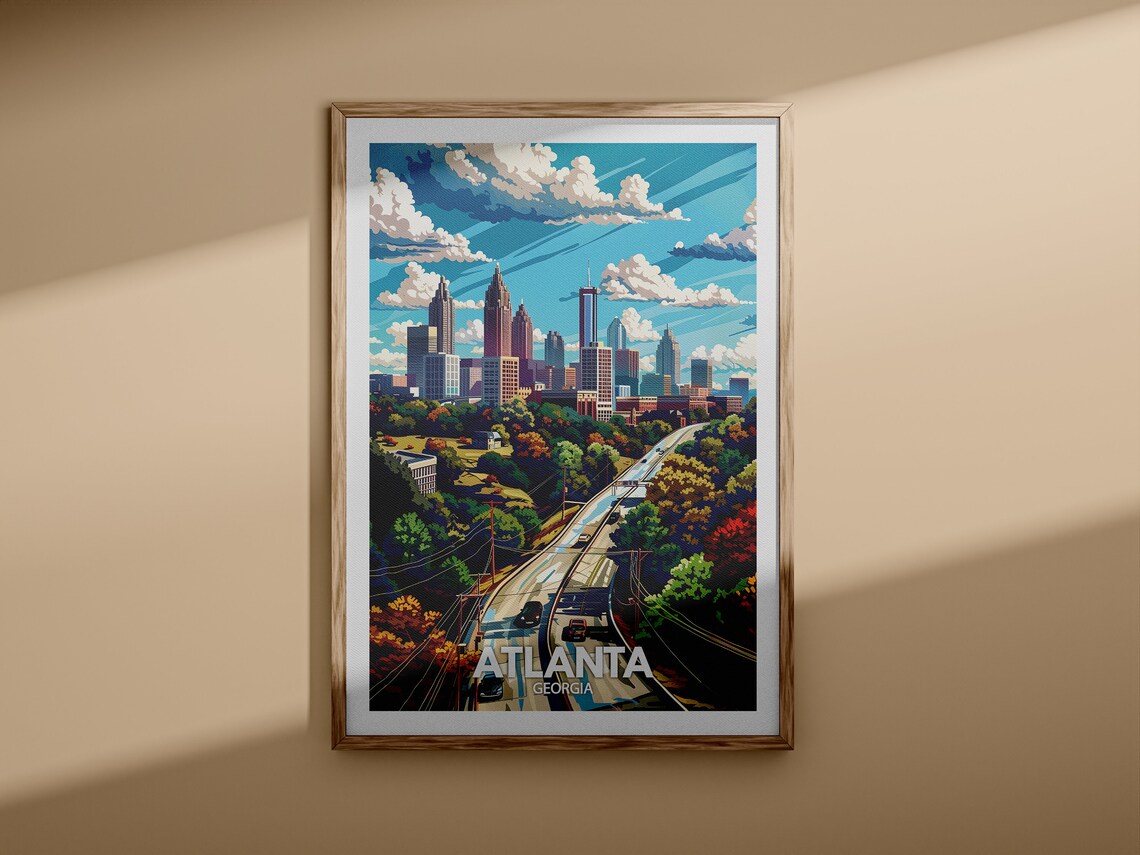 Atlanta Georgia Skyline Travel Poster with Autumn Highway View - Image 3