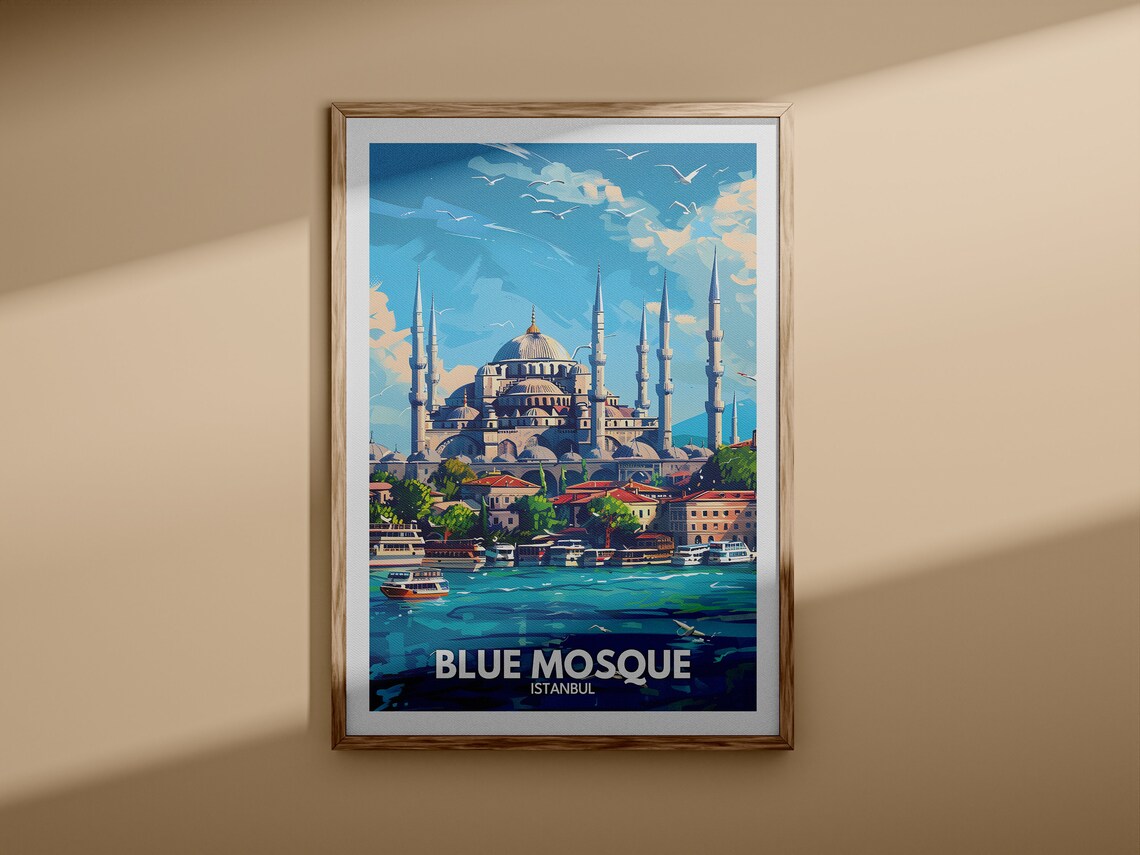 Blue Mosque Istanbul Six Minarets Waterfront Vintage Travel Poster - Image 3