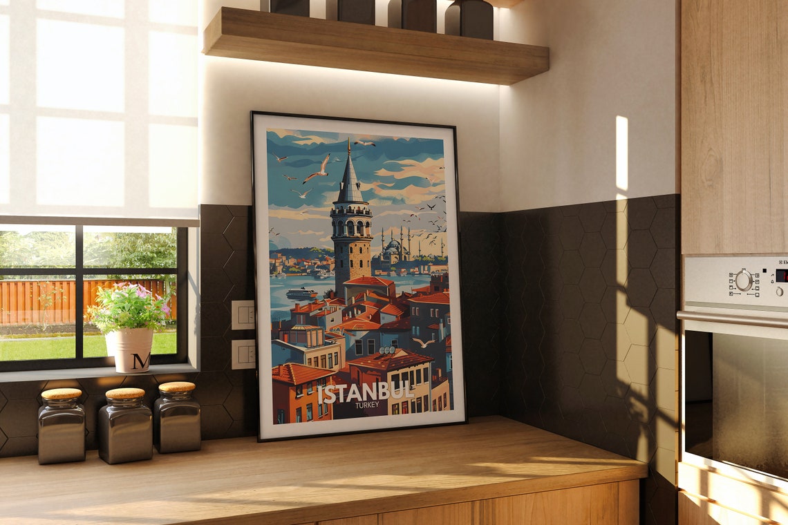 Istanbul Turkey Galata Tower Seagulls Bosphorus Old City Travel Poster - Image 2