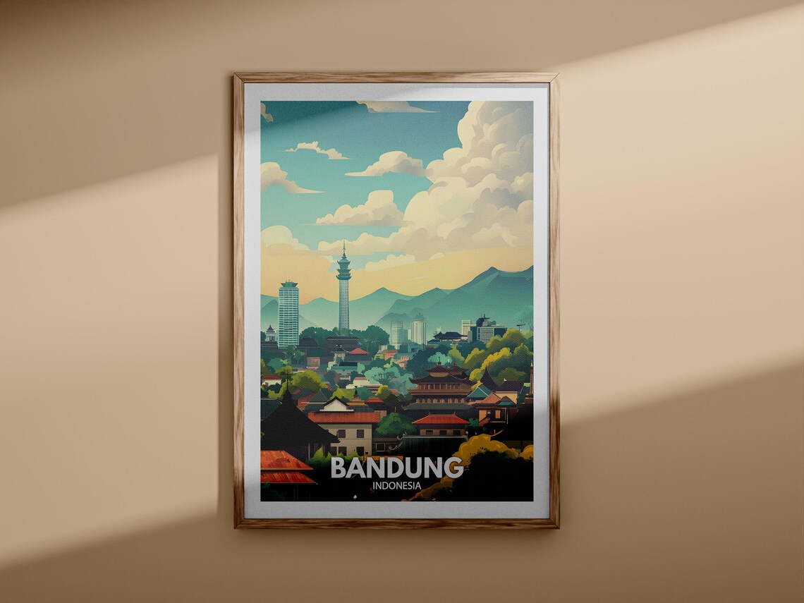 Bandung Indonesia City Mountain Skyline Vintage Travel Poster - Image 3