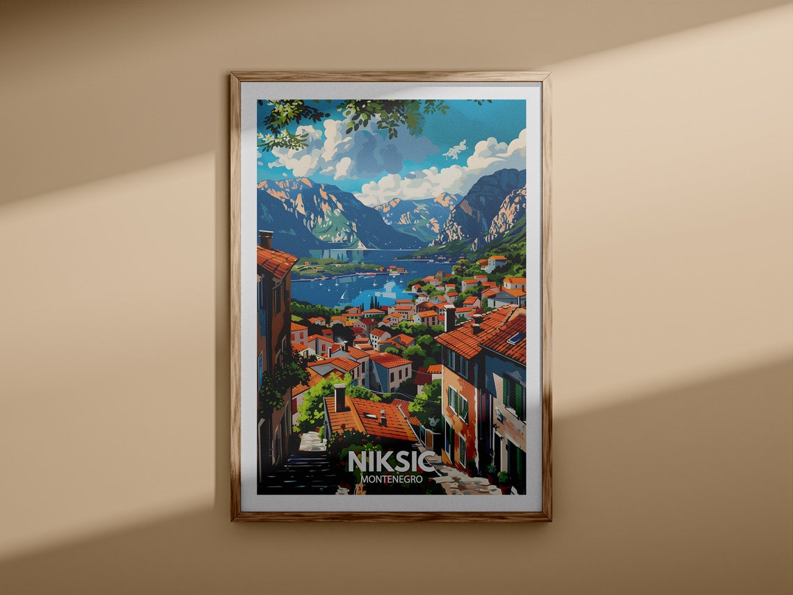 Niksic Montenegro Vintage Coastal Bay Travel Poster Red Roofs Scene - Image 3