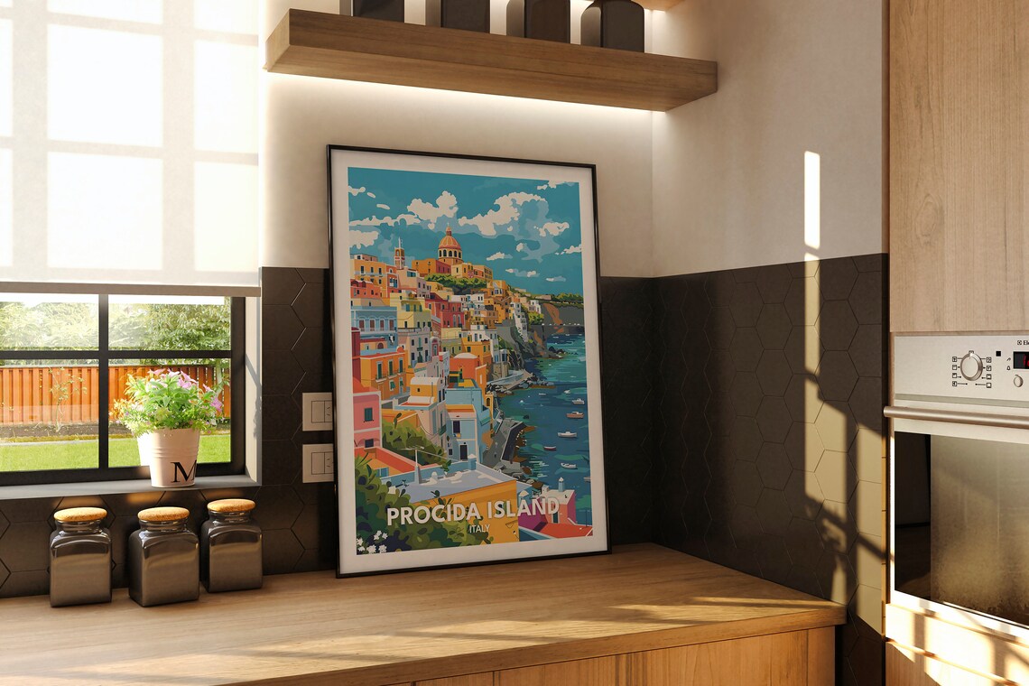 Procida Island Italy Colorful Pastel Coast Village Scene Poster - Image 2