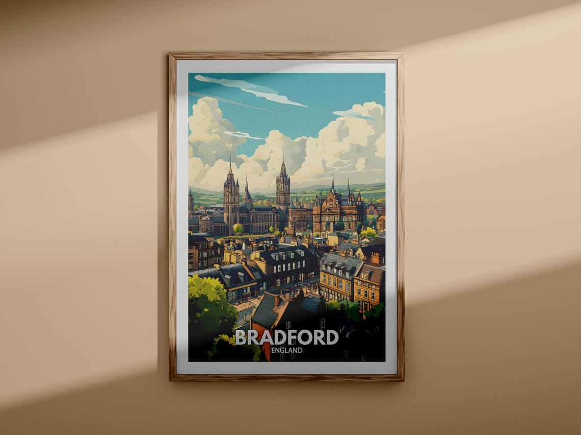 Bradford England Victorian Rooftops Clock Towers Vintage Travel Poster - Image 3