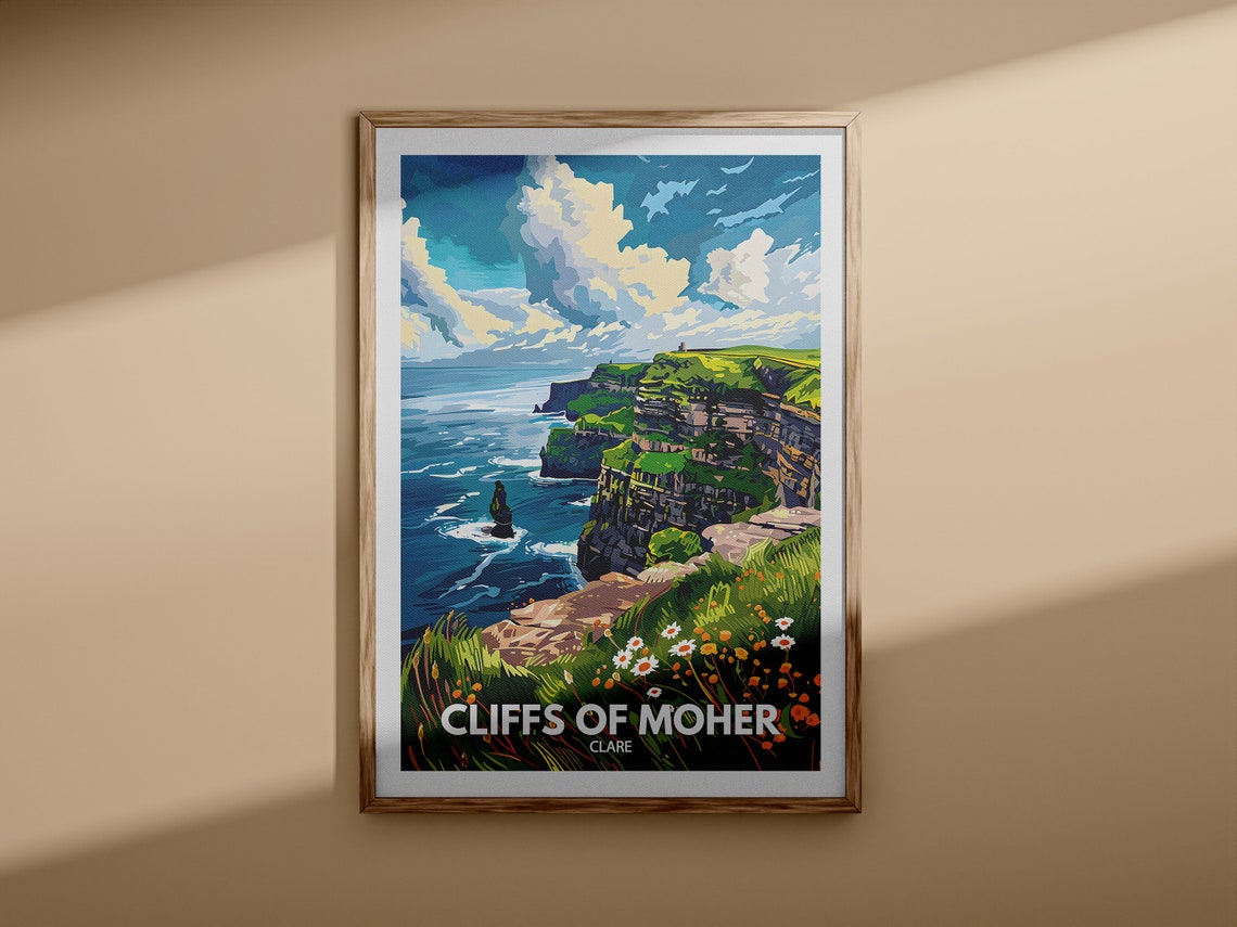 Cliffs of Moher Ireland Dramatic Coastal Cliffs Retro Travel Poster - Image 3